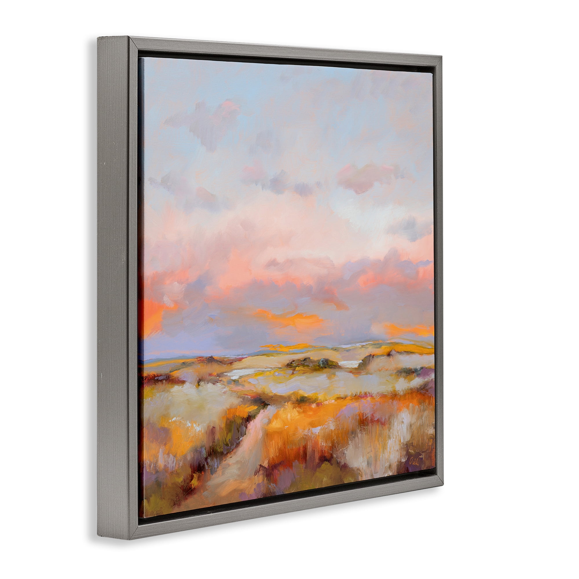 Stupell Industries Bright Sun Bleached Meadow Landscape & Nature Painting Gray Floater Framed Canvas Art Print Wall Art, 18 x 18