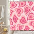 thumbnail image 2 of Pink Heart Shower Curtain Valentines Romantic Love Heart Cute Bathroom Accessories, Chic Retro 70s Heart Design Happy Valentines Bathroom Decor Set with Hooks 72X72IN, 2 of 6