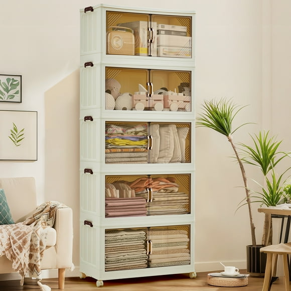 Sistema de Almacenamiento Apilable 405QT | 5 Niveles con Puertas Magnéticas y Ruedas | Plegable, para Hogar y Recámara