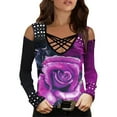 thumbnail image 1 of Blusa con hombros descubiertos y cuello en V de manga larga con estampado de flores a la moda para mujer Pompotops gfhjh22567, 1 of 5