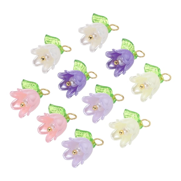 Unique Bargains 50PCS 13x14mm Acrylic Flower Charm Lily of the Valley Jewelry 5 Colors for Necklaces, Bracelets, Earrings