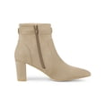 thumbnail image 3 of BLISSFUL STEP Women's Ankle Boots Faux Suede Pointed Toe Bow Decor Chunky Heel Zipper Booties Beige 9, 3 of 7