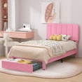 thumbnail image 2 of VECELO Upholstered Platform Bed Frame with Storage Drawers, Twin Size Bed Frame with Adjustable Headboard, No Box Spring Needed, Pink, 2 of 7