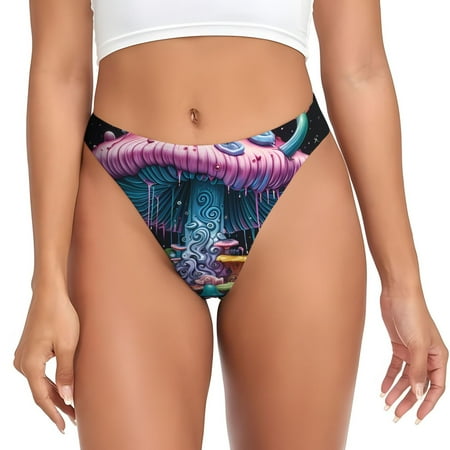 Sigee Colorful Mushroom for Women s G-String Panty  Low Rise  Soft Lace Perfect for Everyday Wear or Special Occasions-Small