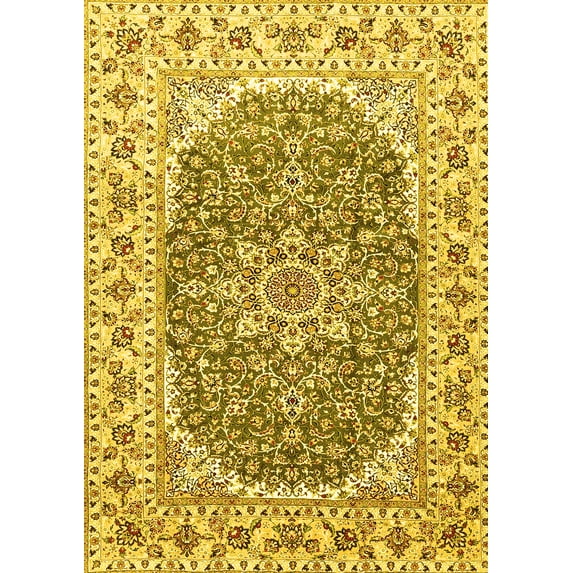 Ahgly Company Indoor Rectangle Medallion Yellow Traditional Area Rugs, 3' x 5'
