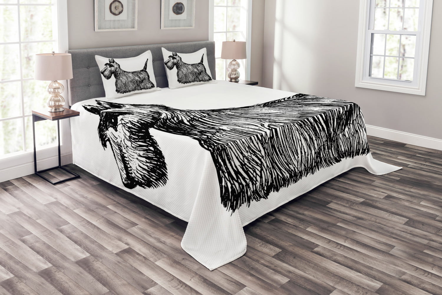 Scottie Pup Reversible 100%Cotton Quilt Set Bedspread Coverlet 