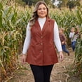 thumbnail image 3 of Agnes Orinda Women's Plus Size Vest Jacket Notch Lapel Casual Utility Sleeveless Faux Suede Jacket 1X Rust, 3 of 7