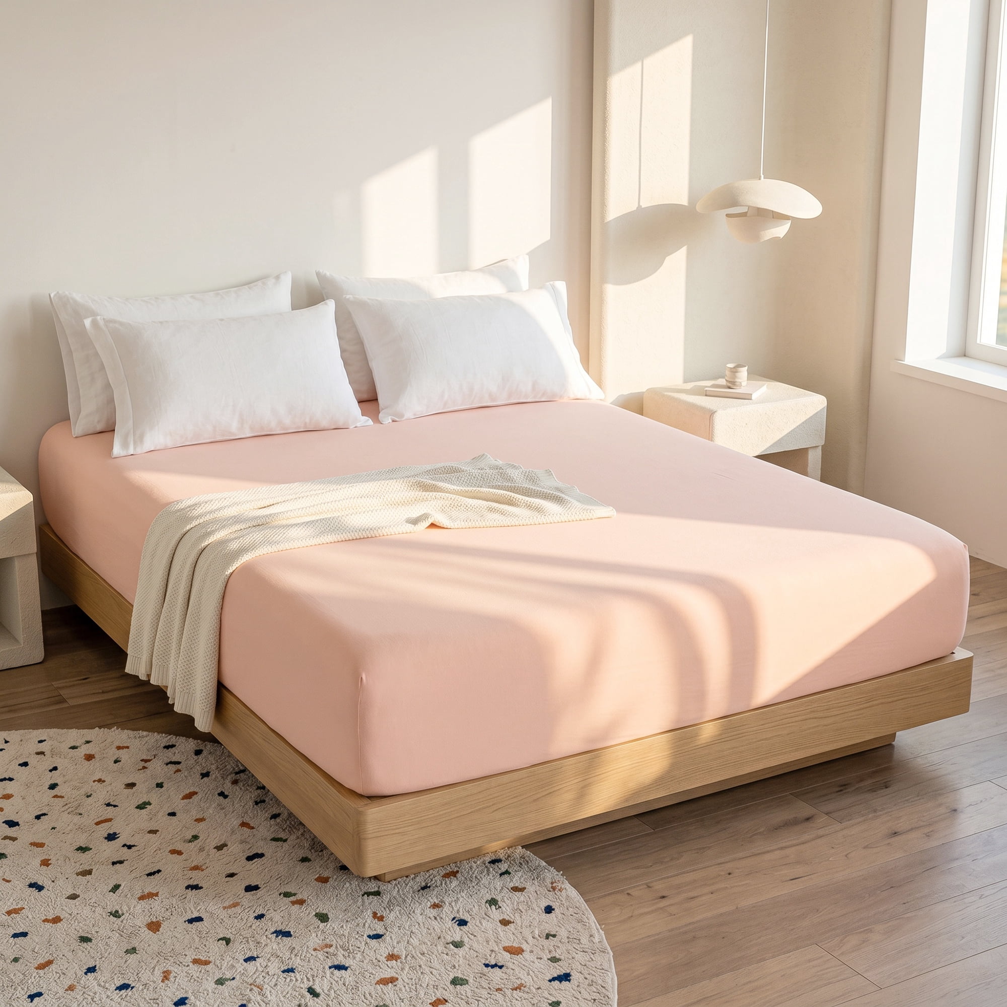 Unique Bargains Fitted Cotton Bed Sheets Breathable for All Seasons 39.0"x74.8" Pink