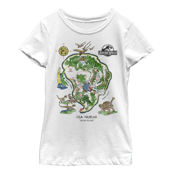 Girl's Jurassic World Isla Nublar Detail Map  Graphic Tee White Small