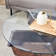 thumbnail image 3 of 33.4'' Mid Century Modern Round Coffee Table with Glass Top and Wood-Looking Finish Base,Circle Farmhouse Coffe Table,Unique Center Table for Livinig Room Apartment Small Space,Walnut, 3 of 8