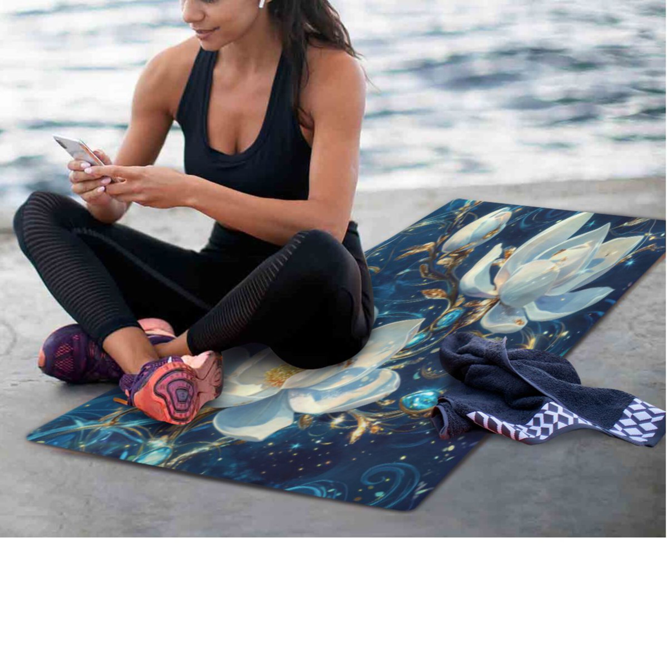BZSMCE Yoga Mat Women Fitness Mat Mystic Lotus in The Night Pattern