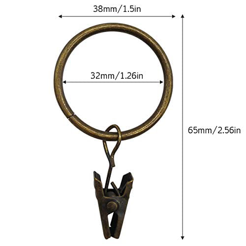 MOZOWO Curtain Clip 36 Pack Rings Curtain Clips Strong Metal Decorative Drapery Window Curtain Ring with Clip Rustproof Vintage 1.26 Inch Interior Diameter Bronze