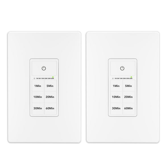 BN-LINK Countdown Timer Switch for Exhaust Fan Bathroom Fan Light Switch Timer Indoor with Push Button 1-5-10-20-30-60mins Wall Timer Light Switch Neutral Wire Required Free Plate White