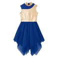 thumbnail image 5 of IEFIEL Kids Girls Bronzing Loose Fit Church Liturgical Dress Metallic Color Contrast Worship Praise Dance Dress Blue 12, 5 of 7