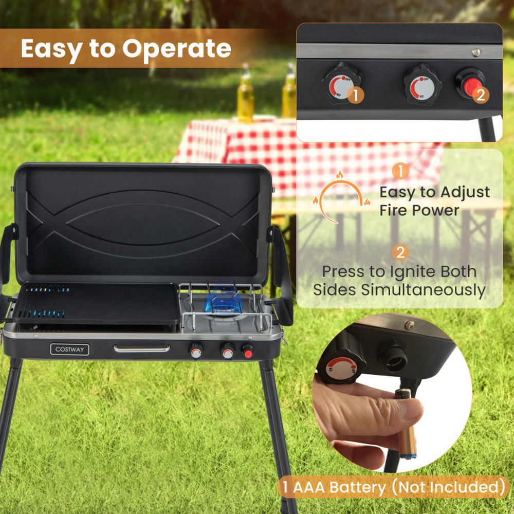 Spaco 2-in-1 Gas Camping Grill and Stove with Detachable Legs-Black, Camp Stove for Outdoor Cooking