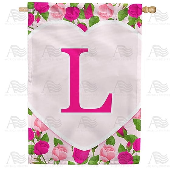 America Forever Flags Monogram Letter L House Flag - Pink Roses - 28 x 40 Inches, Happy Valentine's Day Pink Roses Love Heart Double Sided Flag, Seasonal Yard Outdoor Holiday Decor