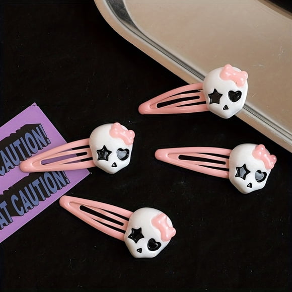 Cute Skull Decor Hair Clips, Halloween Fun Snap Barrettes, Y2K Punk Pink Ghost Skull Accessories, Sweet Cool Daily Use Hair Styling, Simple Style Hair Clip