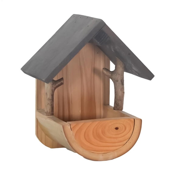 Wooden Bird Feeder Weatherproof Wooden Wall Mount Feeding Station Outside Bird Feeder for Watching Viewing Feeding Food Pet