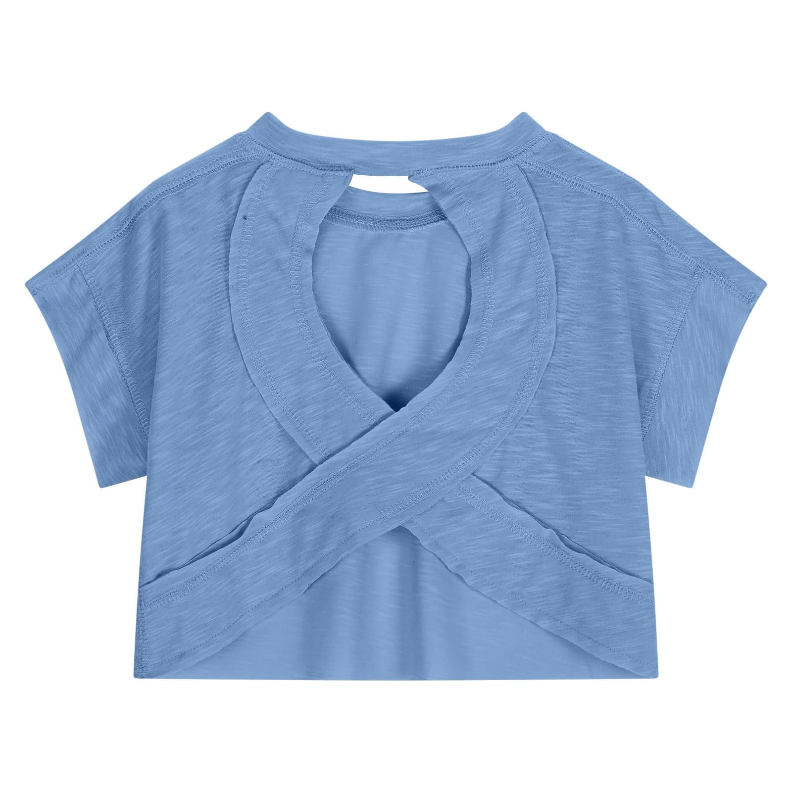 Faraee Teen Girls Open Back Shirts Backless Yoga Workout Summer Cute Tee Tops Short Sleeve Crop Oversized T Shirts Clothes 4t 5t 6t 7t 4-14 Years Blue