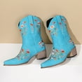 thumbnail image 4 of YLYL Cowboy Boots for Women Ankle Cowgirl Boots Western Flower Embroidered Square Toe Heel Stitched Retro Boots, 4 of 8