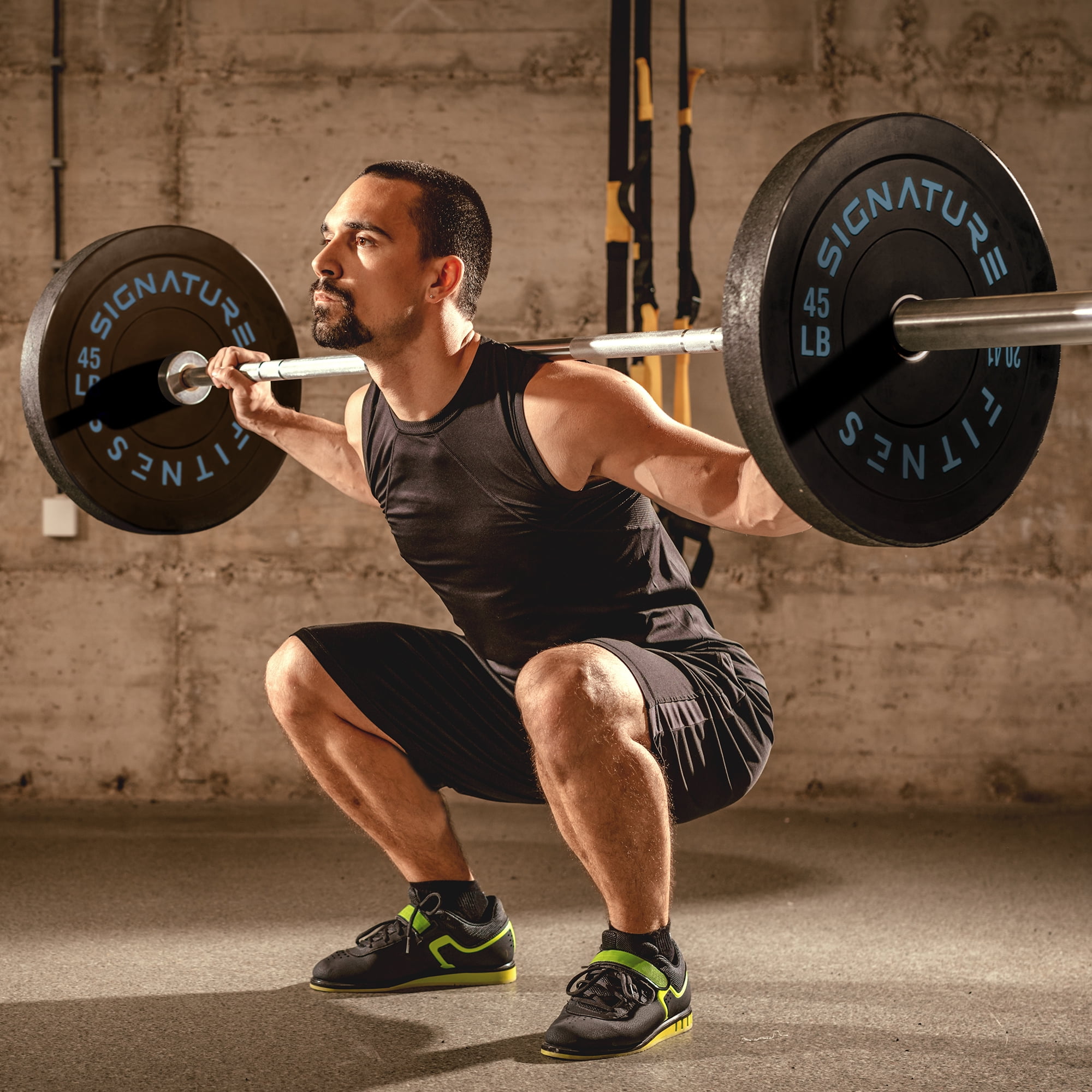 BalanceFrom 5FT Barbell Set with Color Letter Rubber Bumper Plates & Small Hub – Includes Pairs of 25LB, 35LB, 45LB, 55LB, Available in 120LB, 210LB, or 320LB Sets