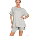 thumbnail image 2 of Zenana Women's Brushed DTY Microfier Round Neck Short Sleeve Hi-Low Hem & Biker Short Loungewear Set, 2 of 4