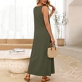thumbnail image 6 of Lenpel Womens Summer Maxi Tank Dresses Boat Neck Sleeveless Long Sundresses with Pockets Casual Loose Beach Vacation Clothes, 6 of 7