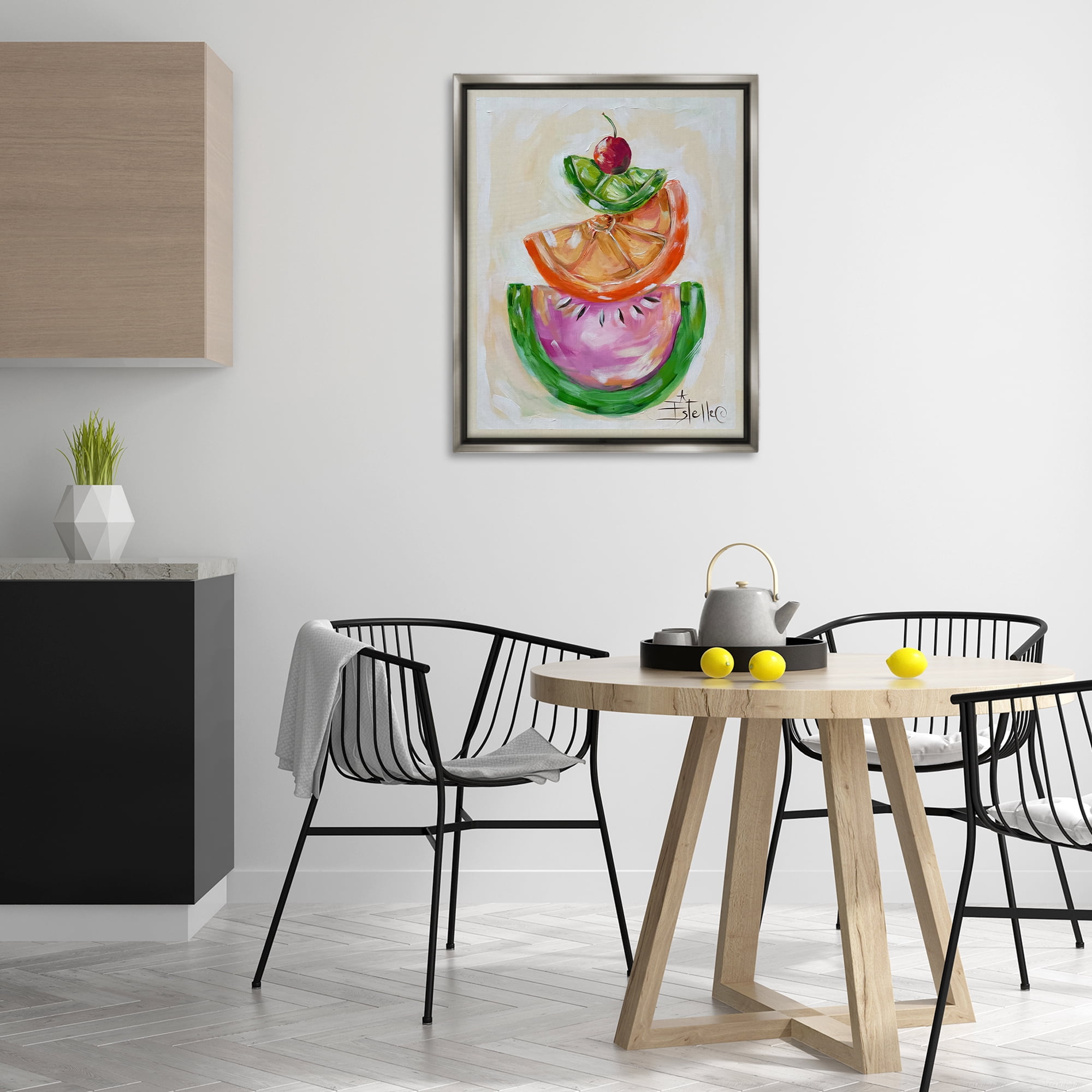 Stupell Industries Stacked Fruit Slices Food & Beverage Painting Gray Floater Framed Canvas Art Print Wall Art, 25 x 31