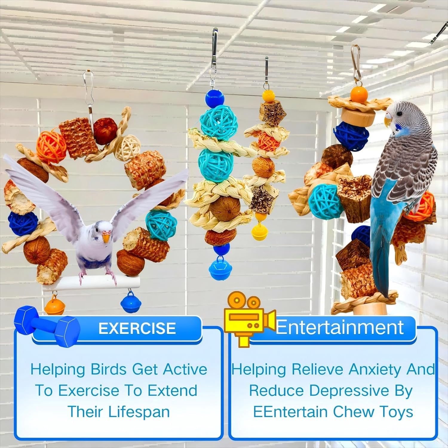Parakeet Swing Toys, Bird Cage Hanging Chewing Toys, Natural Bird Parrot Toys
