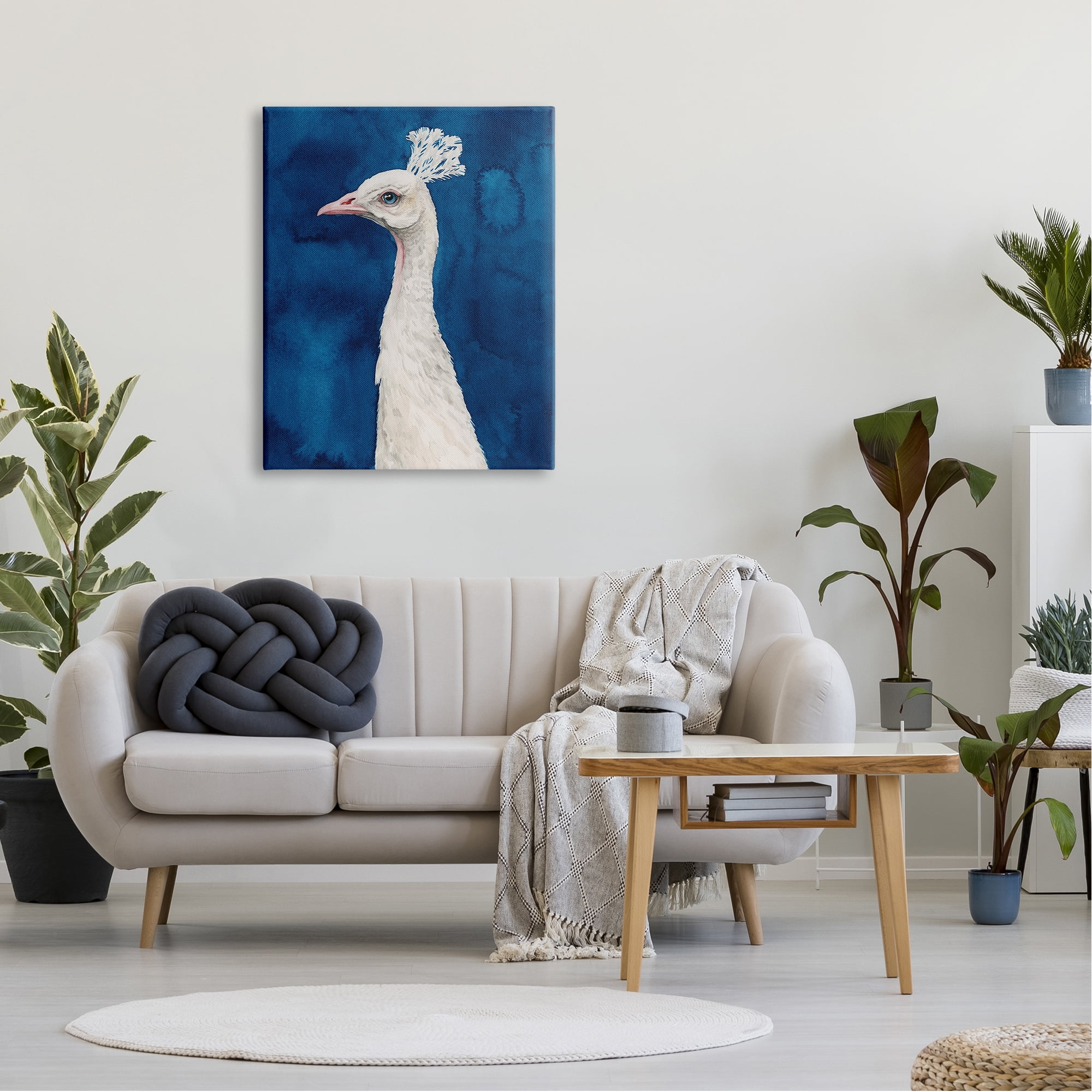 Stupell Industries Gorgeous Royal Blue White Feathers Peacock Portrait , 30 x 40, Design by Grace Popp