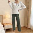 thumbnail image 3 of Lixiuxyad Flannel Pajama Long Sleeve Top And Pants With Heart Embroidery Cozy Loungewear For Home Sleepwear Womens Sleepwear S, 3 of 5