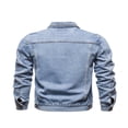thumbnail image 3 of Men Denim Jacket Solid Color Lapel Button-Down Coat Casual Slim Fit Jacket, 3 of 6