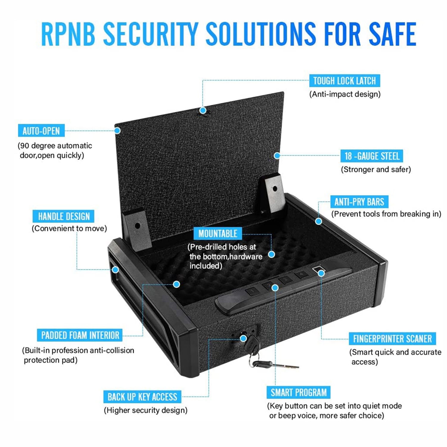 RPNB Gun Safe, California DOJ Certified Quick-Access Pistol Safe with  Biometric Fingerprint Lock