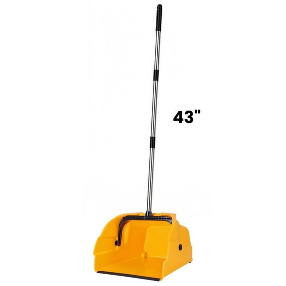 DUNCHATY Dustpan with Long Handle and Wheels, Yellow Rolling Dustpan for Easy Outdoor & Indoor Cleaning