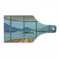 thumbnail image 1 of Seascape Cutting Board, Beach Seaside Hills Trees View from Window Illustration Summer Exotic Outdoorsy, Decorative Tempered Glass Cutting and Serving Board, in 3 Sizes, by Ambesonne, 1 of 2