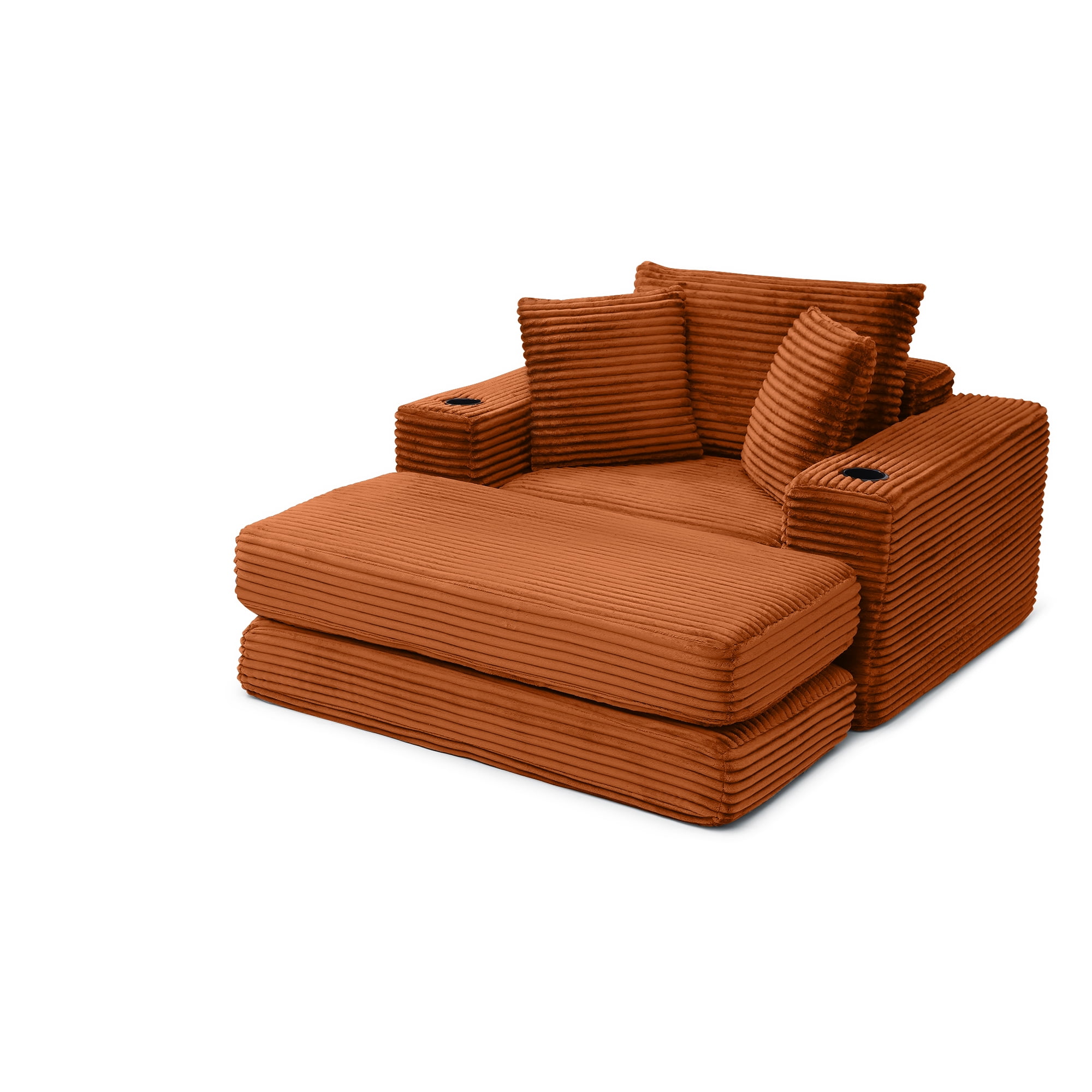 Miniyam 52" x 61" Foldable Sofa Bed and Ottoman Combo – Apartment Sleeper, Boneless Design, Cup Holders (Orange)
