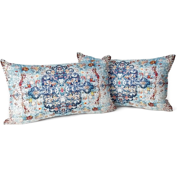 Boho Throw Pillow Covers 12x20 inch Set of 2 Burnt Blue Green Terracotta Rust Colored Throw Pillows Boho Home Decor for Bedroom Living Room Couch & Sofa (No Inserts)