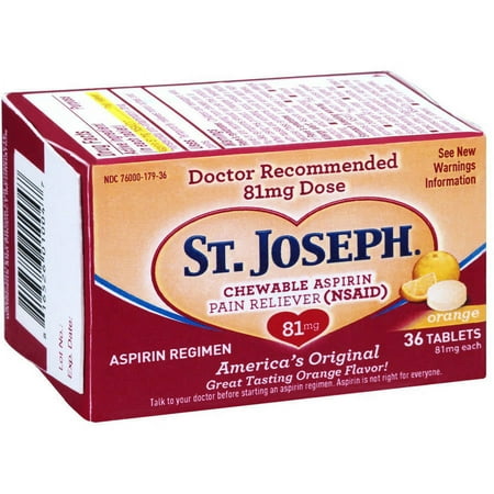 St Joseph Chewable Aspirin - Orange Flavor, 36 CT (Pack of 3)