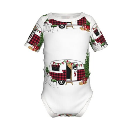 

Adobk Vintage Buffalo Plaid Christmas Camper Print Baby Climbing Clothes Jumpsuit Rompers Classic Rompers Child Short sleeve Bodysuits-12 Months