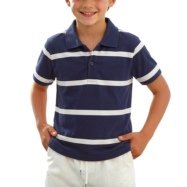 Odeerbi Camisas de Golf de Chicos Botón de Solapa A Rayas Camisas de Tenis de Manga Corta Uniforme Escolar