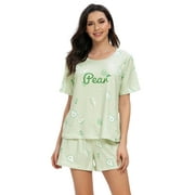 MintLimit Ladies Pyjamas Pyjamas Women Pjs Short Sleeve Top Sleepwear Lady Nightwear Soft Lounge Sets Green S