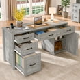 thumbnail image 5 of Vabches 61'' Executive Desk with 5 File Drawers, Wood Workstation with Charging Station & Storage Cabinet for Home Office and Study, 5 of 8