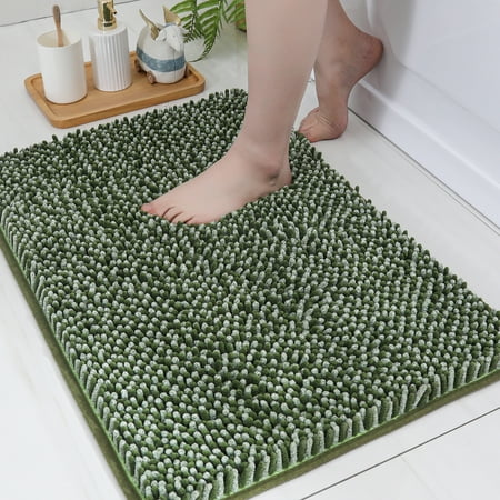 COSY HOMEER Bathroom Rugs 20"x30", Chenille Bath Rugs Washable for Bathroom Floor, Soft and Absorbent Bath Mat Non-Slip, 1.2" Thick Plush Fluffy Bathroom Mat for Tub and Shower, Green