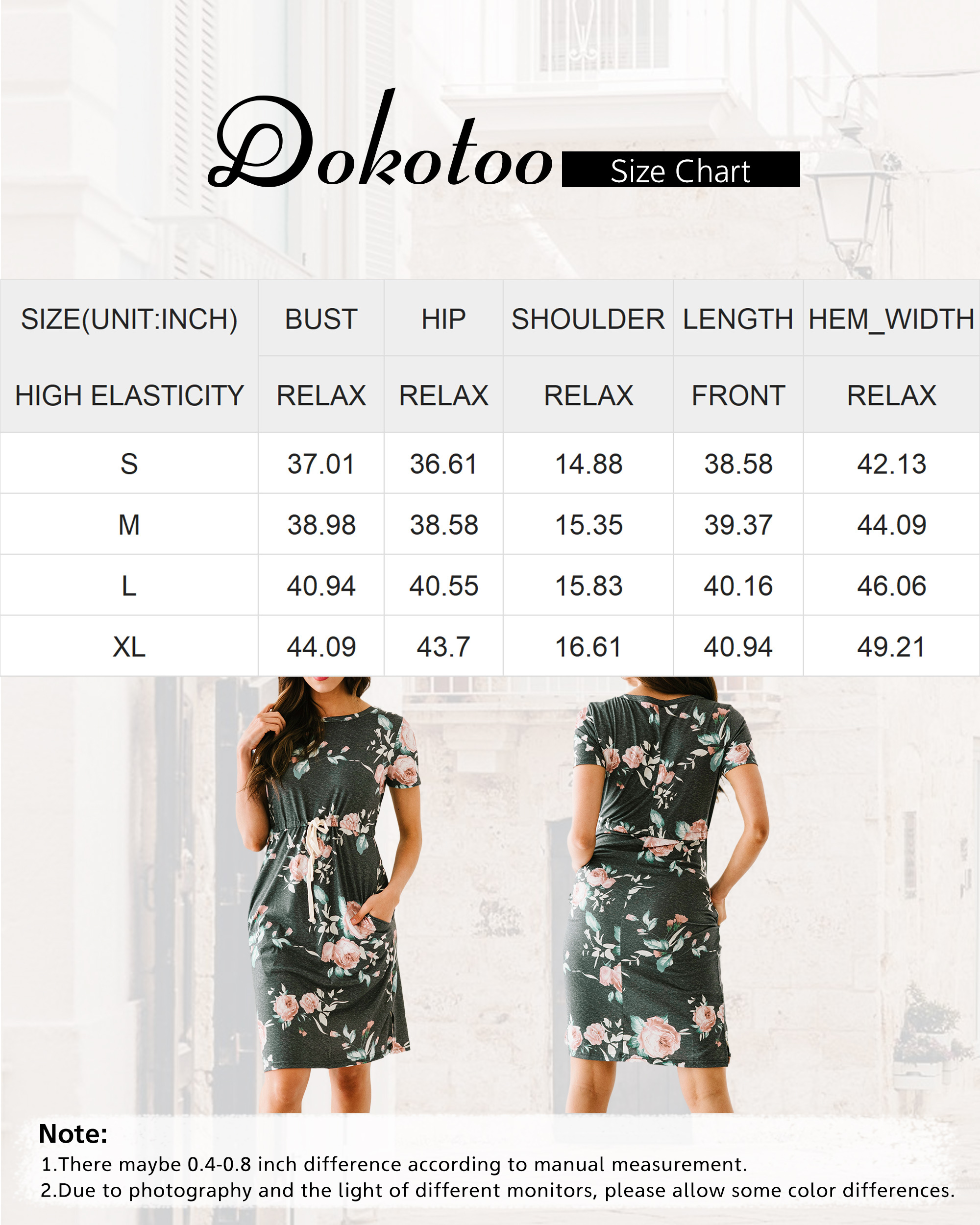 Dokotoo Women's Beach A Line Floral Print Casual Drawstring Waist Side Split T-Shirt Dresses with Pockets Short Sleeve Boat Neck Summer Loose Dress S-XL - image 4 of 7