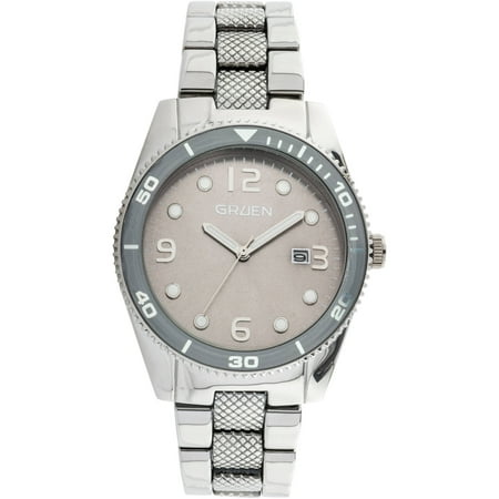 Gruen Men's Silver-Tone Round Grey Sunray Dial with Date Function Watch