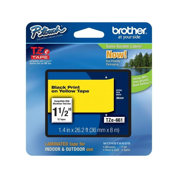Brother TZE661 36 mm (1.40") Black on Yellow tape for P-Touch, 8 m (26.20 ft.)