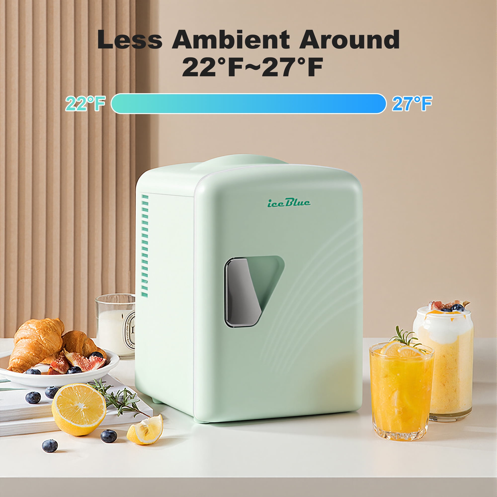 4L/6Can Mini Fridge，Portable Skincare Refrigerator，Small Cooler，Retro Design, Wave Patterns