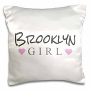 3dRose Brooklyn Girl - home town city pride - USA United States of America text and cute girly pink hearts - Pillow Case, 16 by 16-inch