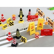 Road Signs for Kids, 33pcs Mini Traffic Signs Miniature Traffic Cones and Signs Mini Street Signs Playset Roadblocks Toys Mini Garbage Can Toy for Kids