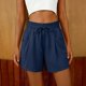 thumbnail image 2 of Shorts de Verano de Cintura Alta para Mujer, Casuales, Cintura con Cordón, Poliéster Elástico, Shorts de Pierna Recta con Bolsillos, Azul Marino, XL, 2 of 5